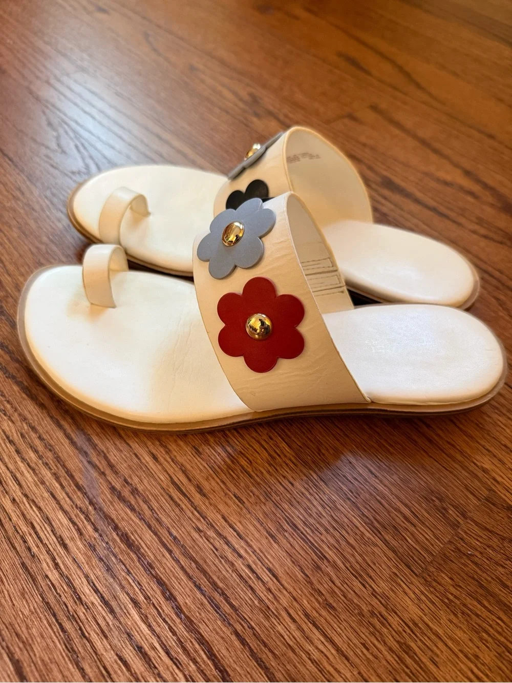 White Slide Sandals with Floral Accents - Women